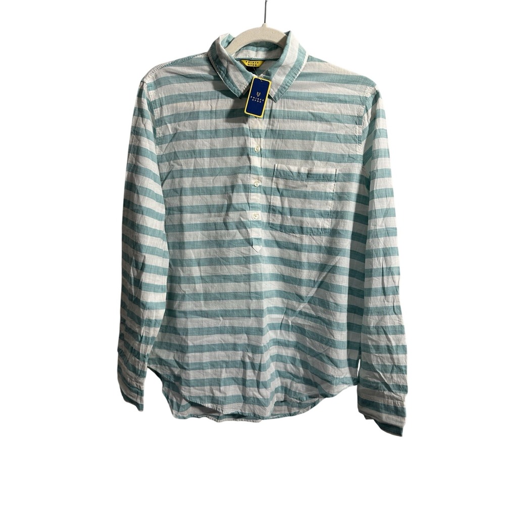 NWT Prince & Fox Women's M Teal And White Cotton Linen Feel Shirt |‎ SKU 0103